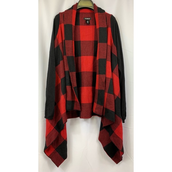 torrid Sweaters - TORRID Buffalo Plaid Drape Front Cardigan Size 1X